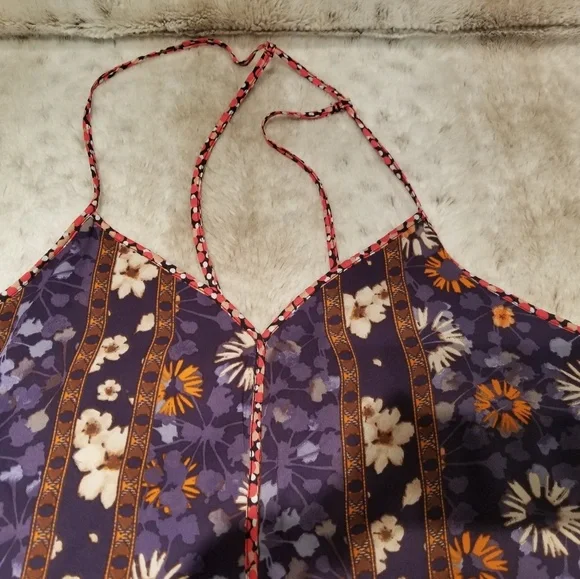 Buttons Blue Red Beige Floral Print Light Weight Slip Dress Size 0/1 Bust 36 In - Picture 4 of 5